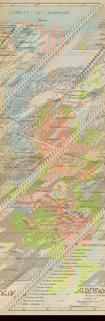 Surabaya antique town city plan. "Soerabaja". East Java, Indonesia 1920 map (1 of 1)