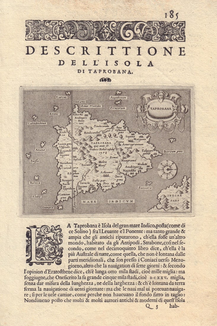 Descrittione dell' Isola Taprobana. PORCACCHI. Ceylon / Sri Lanka 1590 old map (1 of 1)