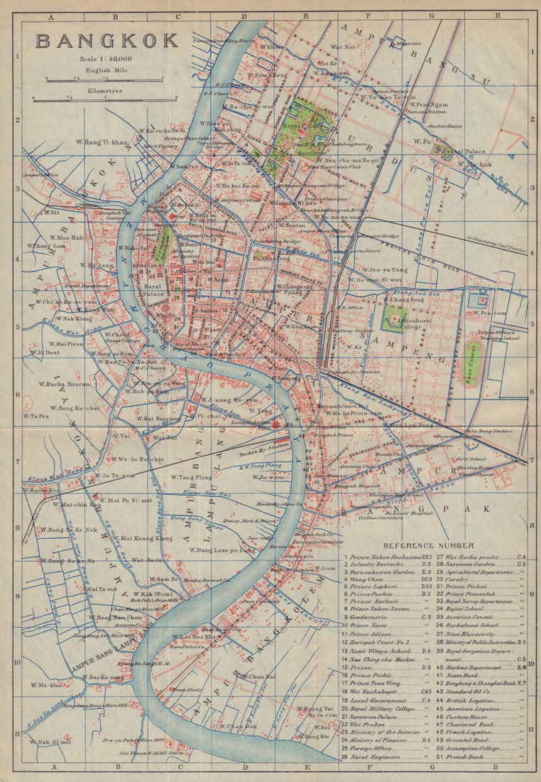 Bangkok antique town city plan. Thailand 1917 old map chart: Title: Bangkok antique town city plan. Thailand 1917 old map chart Description: Bangkok'. Imperial Japanese Government Railways. Published 1917. Antique colour map. Size 28 x 19 cm | 11.0 x 7.5 inches