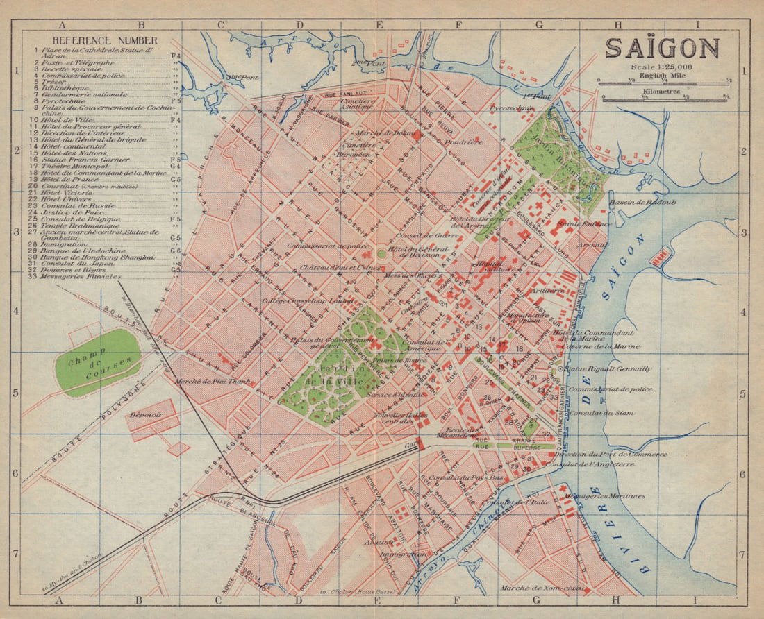 Saigon antique town city plan. Ho Chi Minh City. Vietnam 1917 old map: Title: Saigon antique town city plan. Ho Chi Minh City. Vietnam 1917 old map Description: Saigon'. Imperial Japanese Government Railways. Published 1917. Antique colour map. Size 15 x 19 cm | 6.0 x 7.