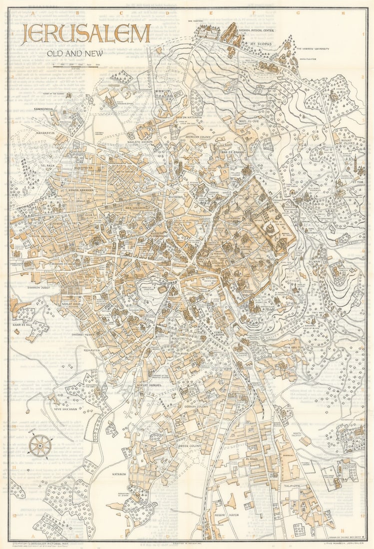 Steimatzky's Jerusalem Old & New Pictorial Map. SHLOMO BEN DAVID 1948: Title: Steimatzky's Jerusalem Old & New Pictorial Map. SHLOMO BEN DAVID 1948 Description: Jerusalem Old and New [Steimatzky's Jerusalem Pictorial Map]. Shlomo Ben David. Published and Copyright by Ste