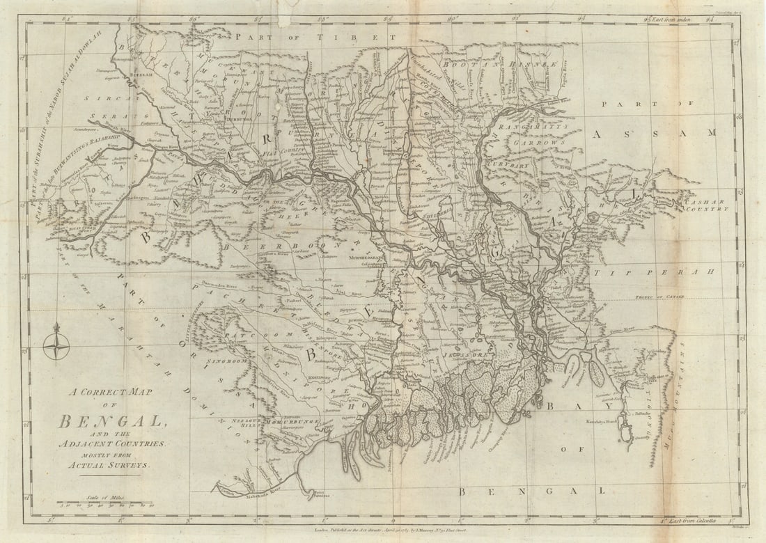 A Correct Map of Bengal and the Adjacent Countries… by John Lodge 1785 old: Title: A Correct Map of Bengal and the Adjacent Countries… by John Lodge 1785 old Description: A Correct Map of Bengal and the Adjacent Countries, mostly from Actual Surveys' by Lodge, John. Pub