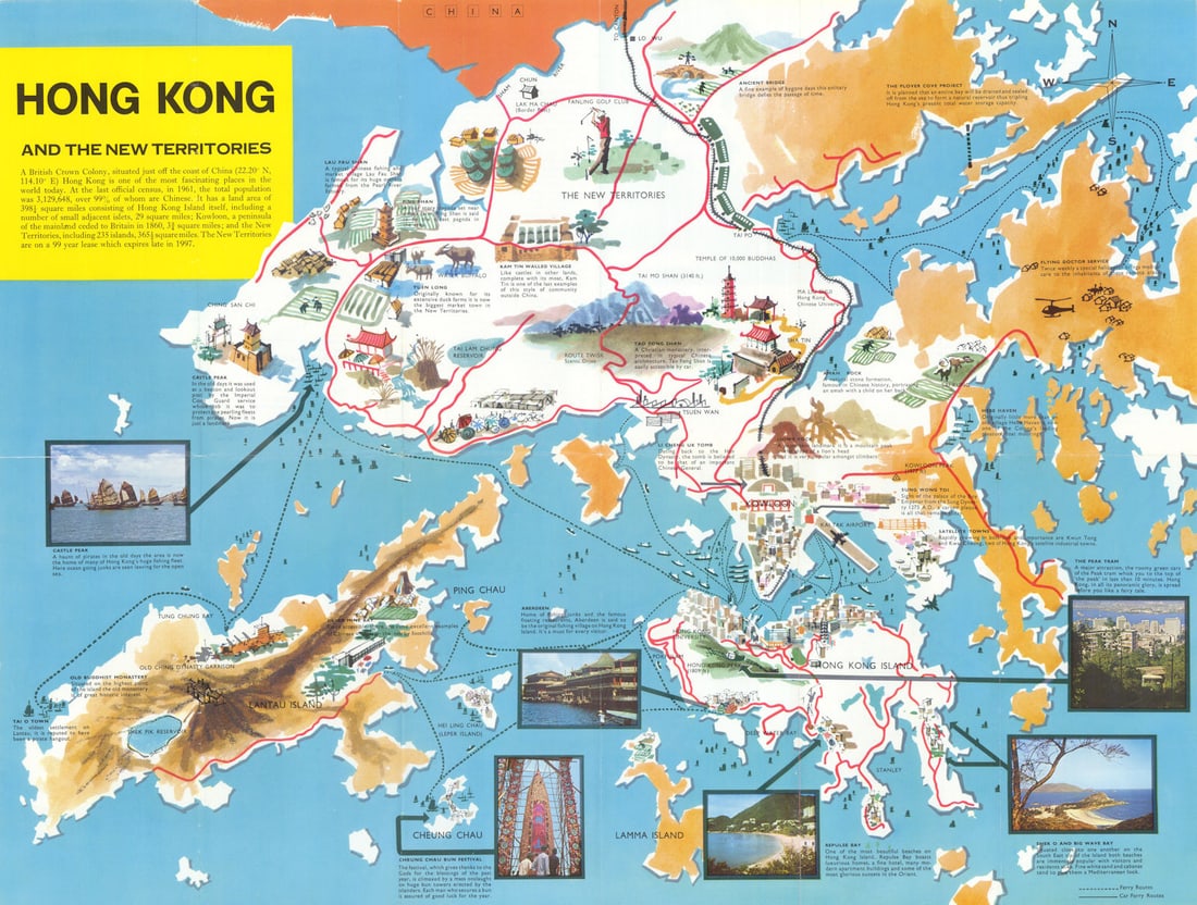 Hong Kong and the New Territories pictorial map. HK Tourist Association c1966: Title: Hong Kong and the New Territories pictorial map. HK Tourist Association c1966 Description: Hong Kong and the New Territories' by Hong Kong Tourist Association. Published c1966. Vintage colour f