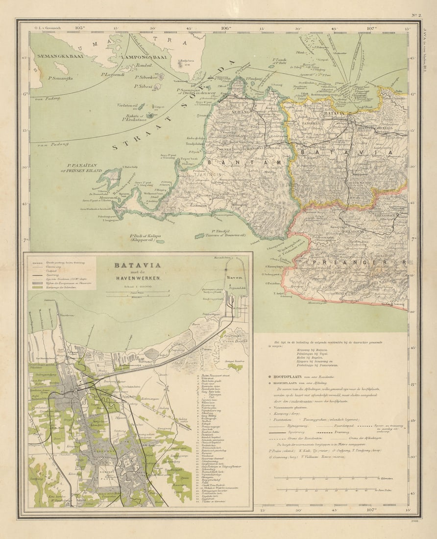 DUTCH EAST INDIES Indonesia W JAVA Banten Batavia Jakarta DORNSEIFFEN 1902 map: Title: DUTCH EAST INDIES Indonesia W JAVA Banten Batavia Jakarta DORNSEIFFEN 1902 map Description: [Java Bl 1], Batavia met de Havenwerken [West Java, Inset Batavia (Jakarta) city plan]. Dr. I.