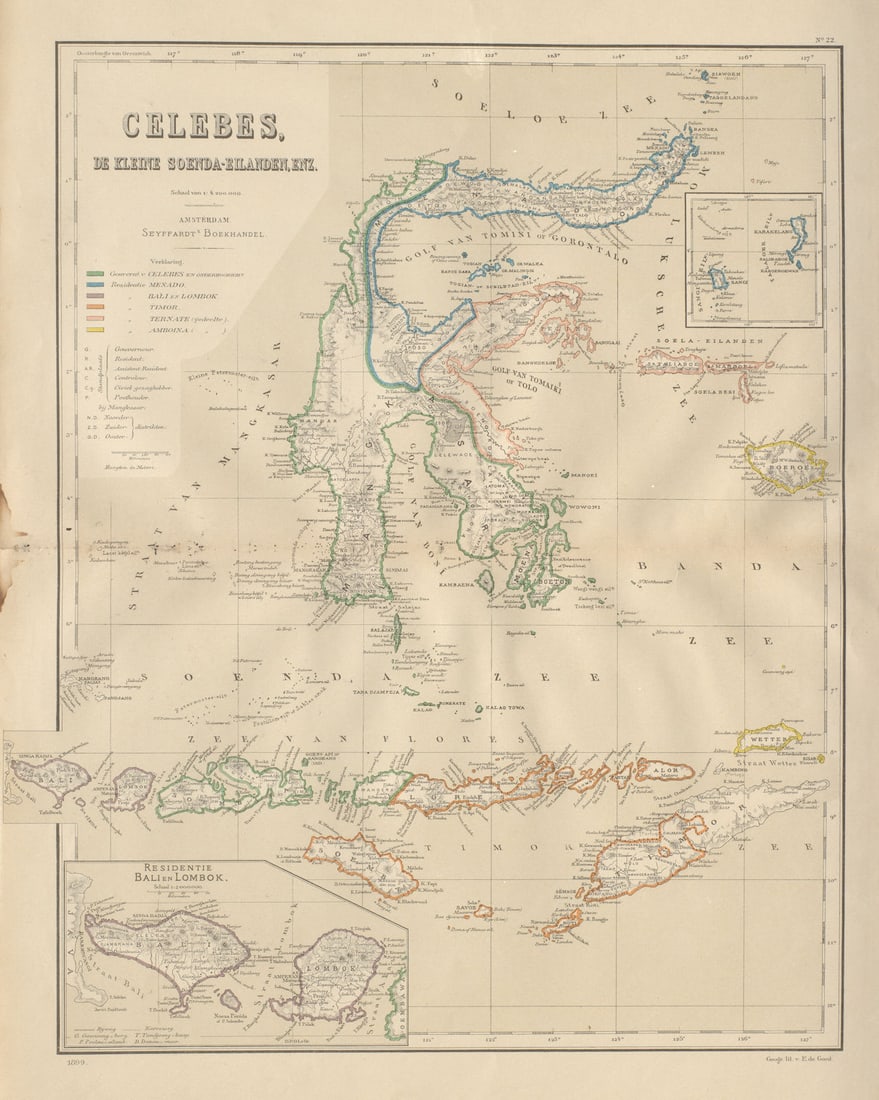 DUTCH EAST INDIES Celebes Sulawesi Lesser Sunda Isles Bali DORNSEIFFEN 1902 map: Title: DUTCH EAST INDIES Celebes Sulawesi Lesser Sunda Isles Bali DORNSEIFFEN 1902 map Description: Celebes, de Kleine Soenda-Eilanden, Enz, Inset: Residentie Bali en Lombok [Celebes (Sulawesi) &