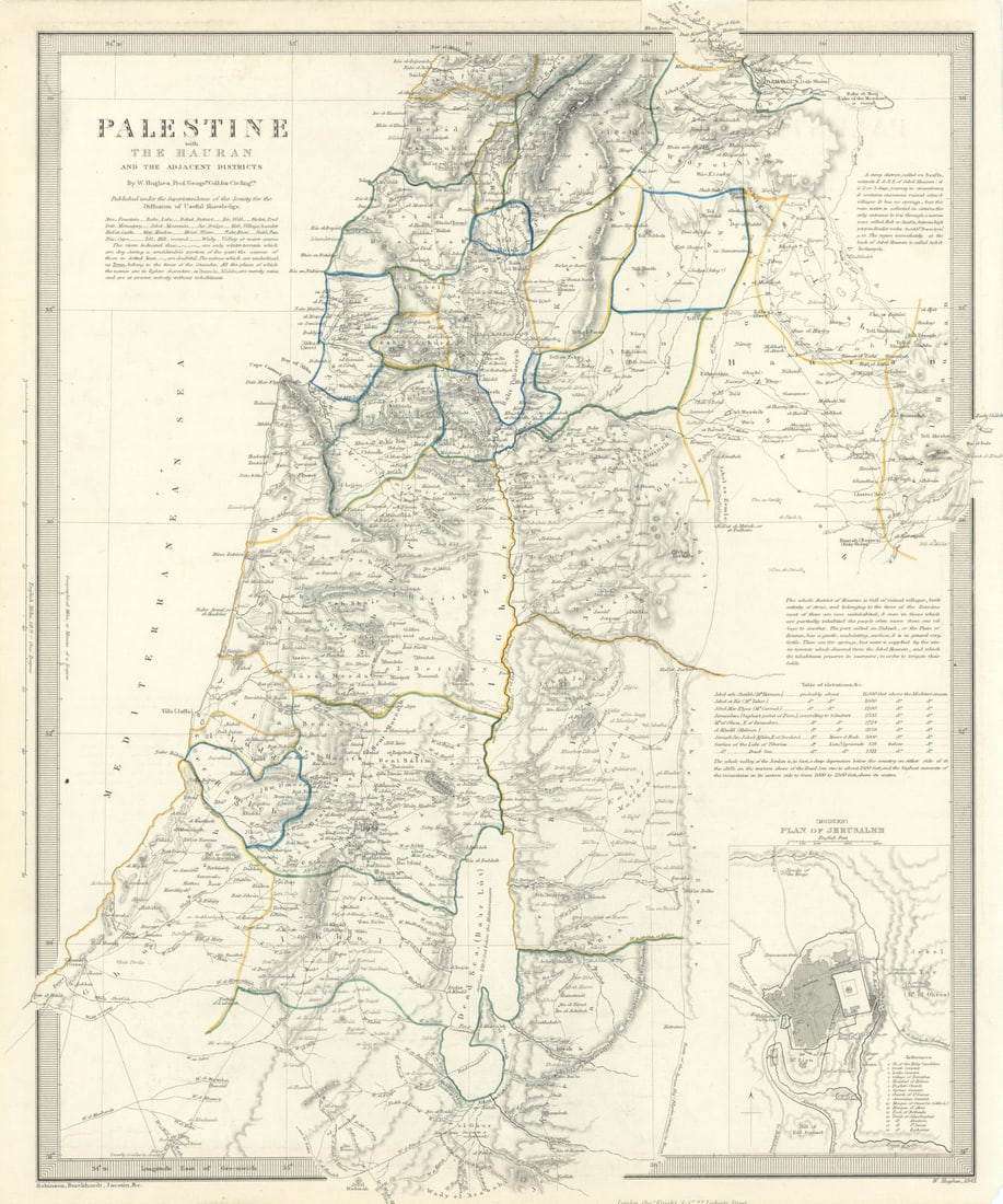 PALESTINE. Hauran. Israel Jordan Syria Lebanon. Jerusalem plan. SDUK 1844 map: Title: PALESTINE. Hauran. Israel Jordan Syria Lebanon. Jerusalem plan. SDUK 1844 map Description: PALESTINE WITH HAURAN AND THE ADJACENT DISTRICTS; inset plan of Jerusalem'. Cartography by Robinson, B
