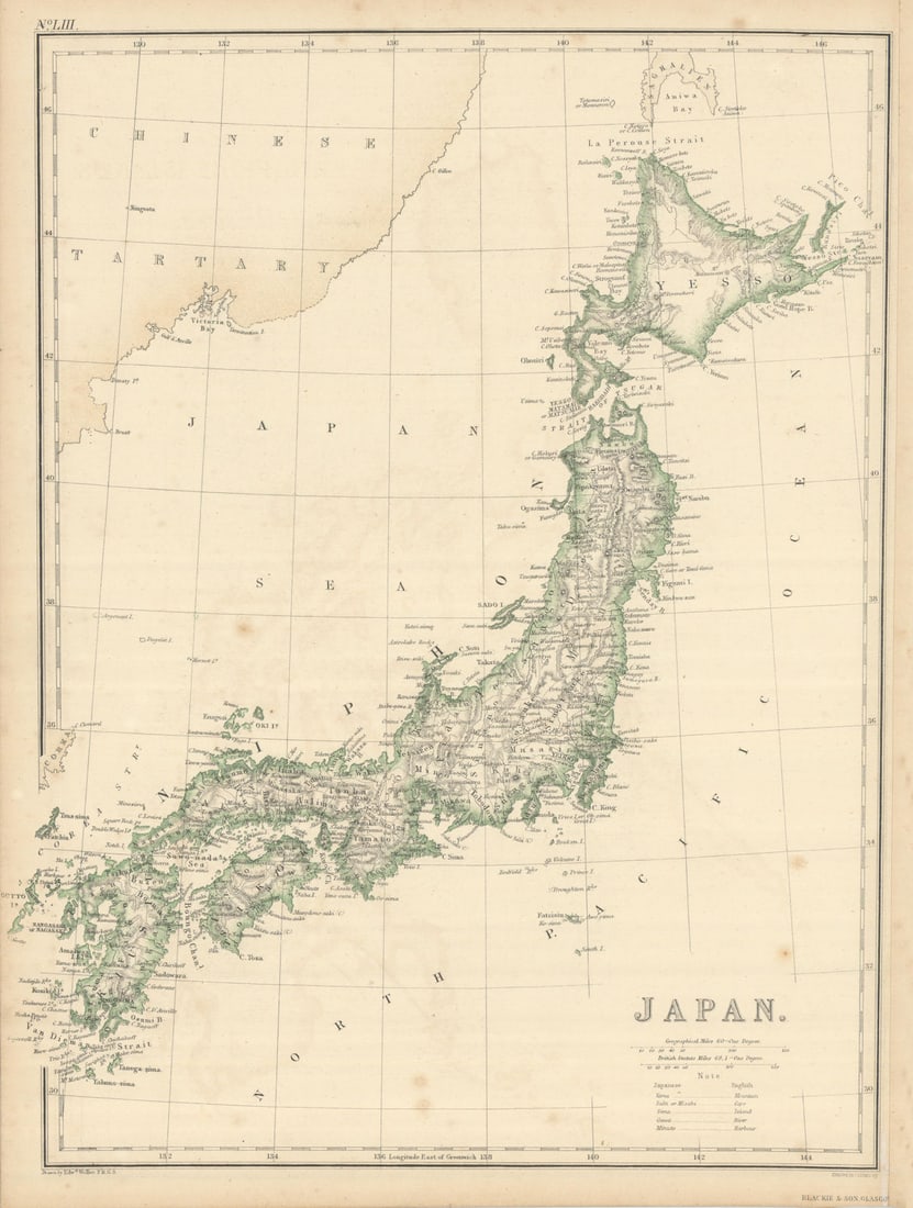 Japan by Edward Weller 1860 old antique vintage map plan chart: Title: Japan by Edward Weller 1860 old antique vintage map plan chart Description: Japan' by Weller, Edward. Published 1860. Antique engraved atlas map with original hand colour/color. Size 36 x 27 cm