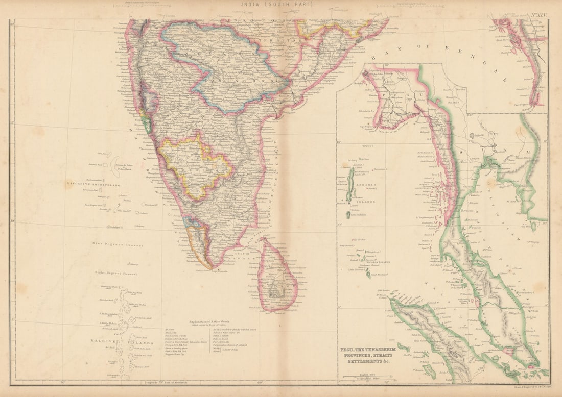 Southern India. Pegu Tenasserim Straits Settlements. Singapore. WELLER 1860 map: Title: Southern India. Pegu Tenasserim Straits Settlements. Singapore. WELLER 1860 map Description: India [or Hindoostan] (South Part) // Pegu, the Tenasserim Provinces, Straits Settlements, &c.