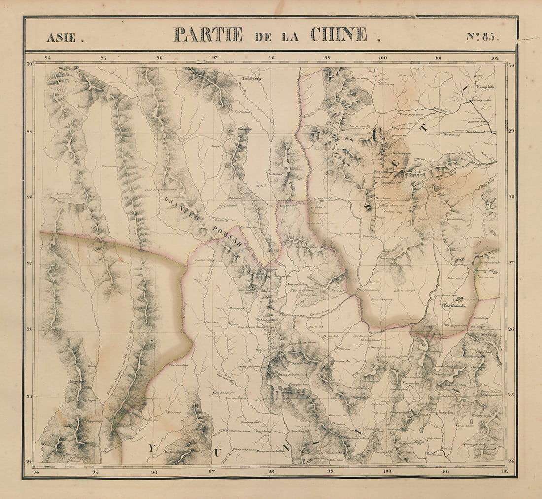 Asie. Partie… Chine #85 Burma Tibet Sichuan Yunnan China. VANDERMAELEN 1827 map: Title: Asie. Partie… Chine #85 Burma Tibet Sichuan Yunnan China. VANDERMAELEN 1827 map Description: Asie - Partie de la Chine - No. 85'. Northern Burma and parts of Tibet, south-western Sichuan