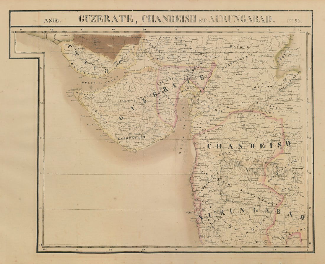 Asie Guzerate Chandeish Aurungabad 93 India Gujarat Mumbai VANDERMAELEN 1827 map: Title: Asie Guzerate Chandeish Aurungabad 93 India Gujarat Mumbai VANDERMAELEN 1827 map Description: Asie - Guzerate, Chandeish et Aurungabad - No. 93'. Gujarat and western Maharashtra, western India