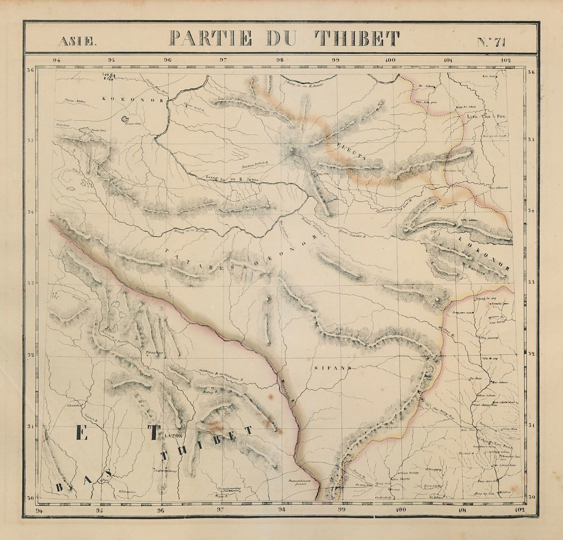 Asie. Thibet #71 Gansu Sichuan Qinghai Tibet China. VANDERMAELEN 1827 old map: Title: Asie. Thibet #71 Gansu Sichuan Qinghai Tibet China. VANDERMAELEN 1827 old map Description: Asie - Partie du Thibet - No. 71'. South-western Gansu, northern Sichuan, south-eastern Qinghai,