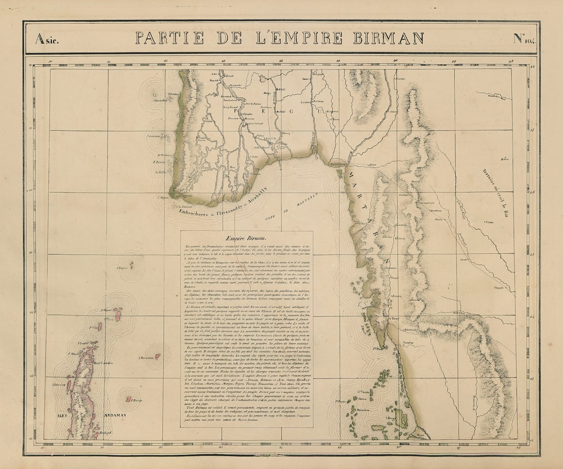 Asie. Empire Birman #104 Burma Myanmar Andaman Thailand. VANDERMAELEN 1827 map: Title: Asie. Empire Birman #104 Burma Myanmar Andaman Thailand. VANDERMAELEN 1827 map Description: Asie - Partie de l'Empire Birman [Empire Birman] - No. 104. Southern Burma/Myanmar, the northern