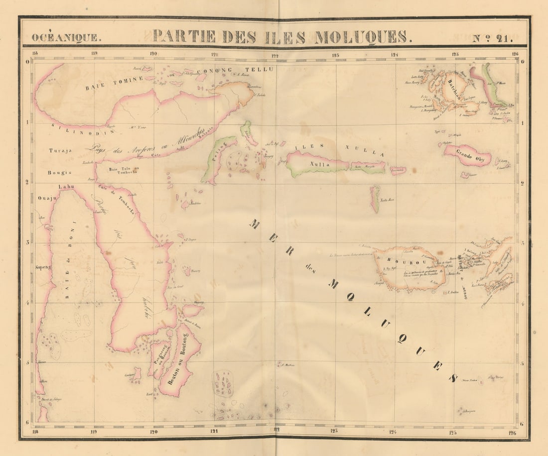 Océanique. Partie des Iles Moluques #21. Sulawesi Moluccas VANDERMAELEN 1827 map: Title: Océanique. Partie des Iles Moluques #21. Sulawesi Moluccas VANDERMAELEN 1827 map Description: Océanique - Partie des Iles Moluques - No. 21'. Central and Eastern Sulawesi (Celebes)