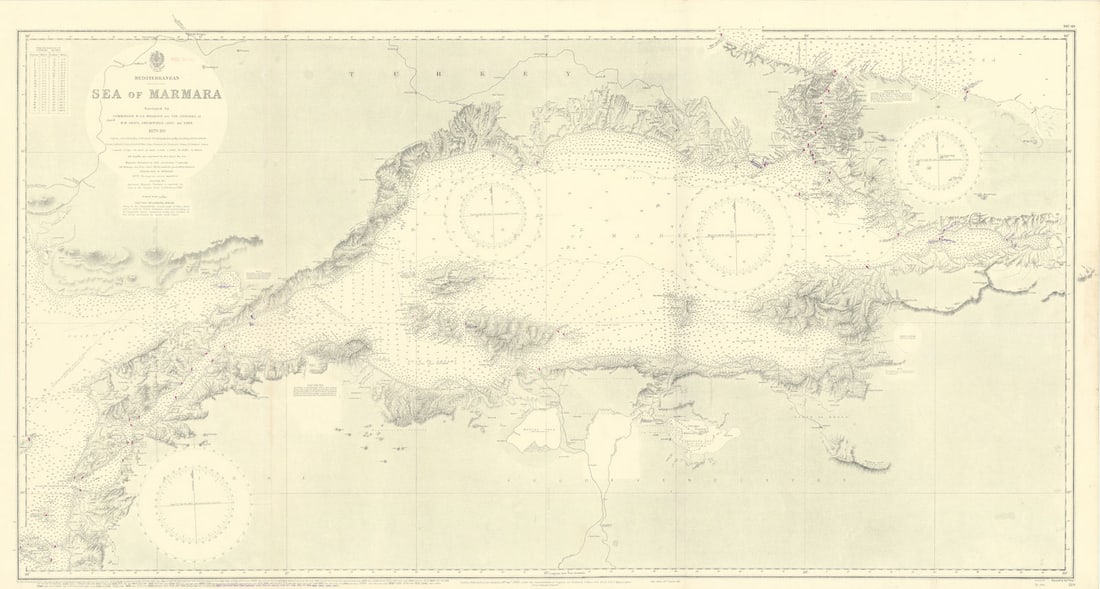Sea of Marmara. Turkey Istanbul Dardanelles. ADMIRALTY sea chart 1882 (1954) map (1 of 1)