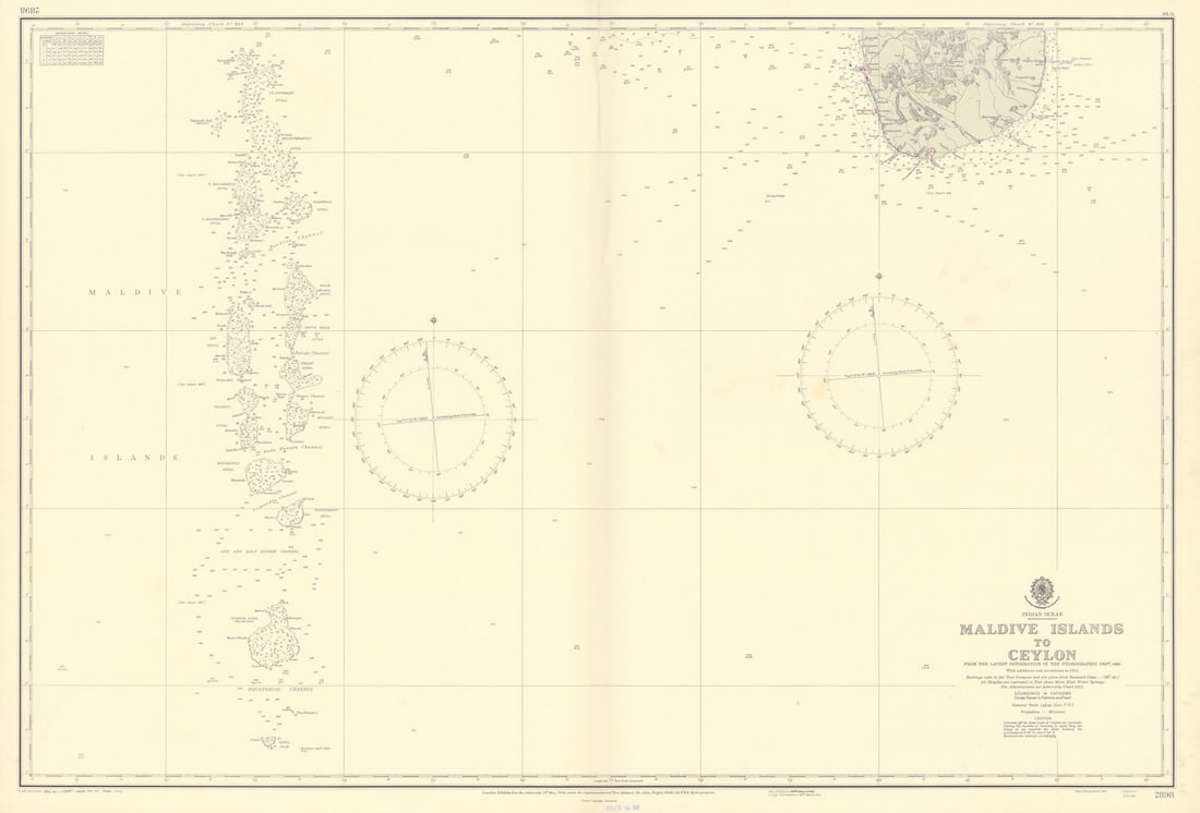 Maldives-Ceylon Indian Ocean Sri Lanka ADMIRALTY sea chart 1944 (1956) old map (1 of 1)