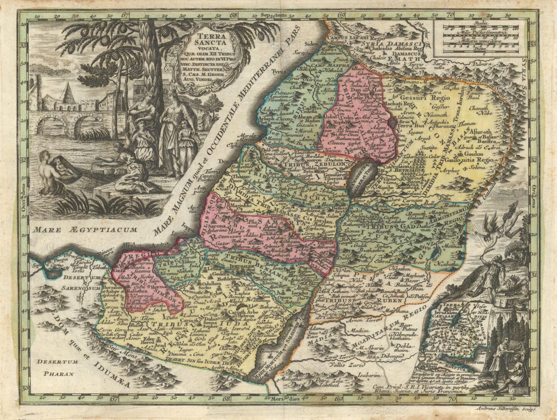 Terra Sancta Vocata… Holy Land in 12 Tribes. Israel/Palestine. Seutter c1744 map (1 of 1)