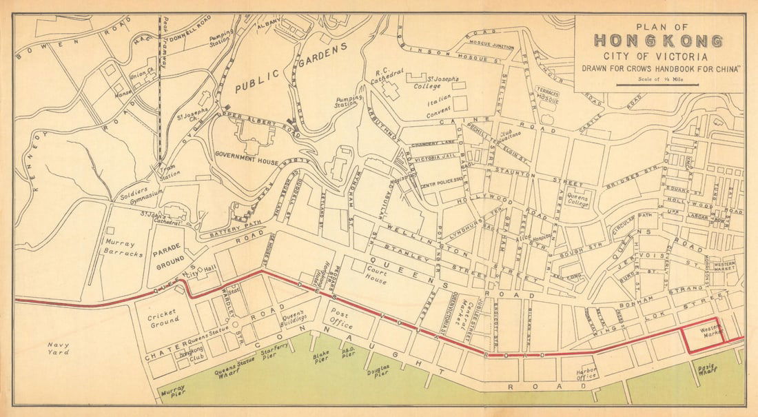Plan of Hong Kong & City of Victoria by Carl Crow. China 1933 old vintage map: Title: Plan of Hong Kong & City of Victoria by Carl Crow. China 1933 old vintage map Description: Plan of Hong Kong - City of Victoria - drawn for Crow's "Handbook for China"' by Crow, Carl. Published