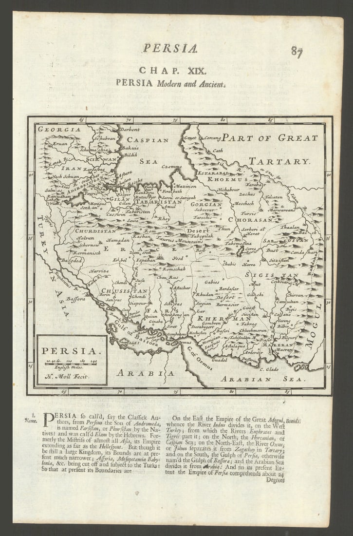 Persia by Herman Moll. Iran Azerbaijan Armenia Kurdistan 1701 old antique map: Title: Persia by Herman Moll. Iran Azerbaijan Armenia Kurdistan 1701 old antique map Description: Persia'. Persia and parts of the southern Caucasus including "Bakuie" (Baku). "Churdistan" (Kurdistan)