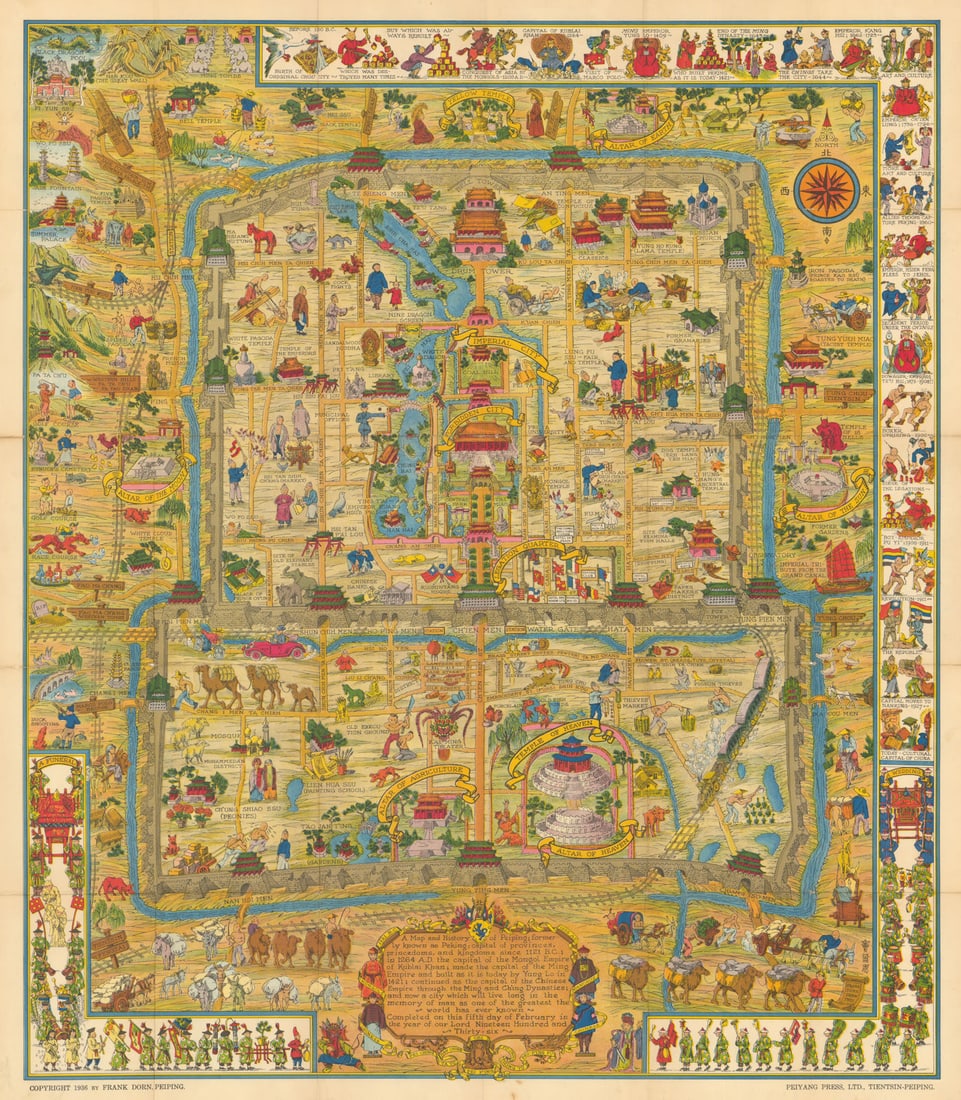 A Map & History of Peiping formerly…Peking—Frank Dorn—Beijing pictorial map 1936: Title: A Map & History of Peiping formerly…Peking—Frank Dorn—Beijing pictorial map 1936 Description: A Map and History of Peiping, formerly known as Peking; capital of provinces, pri