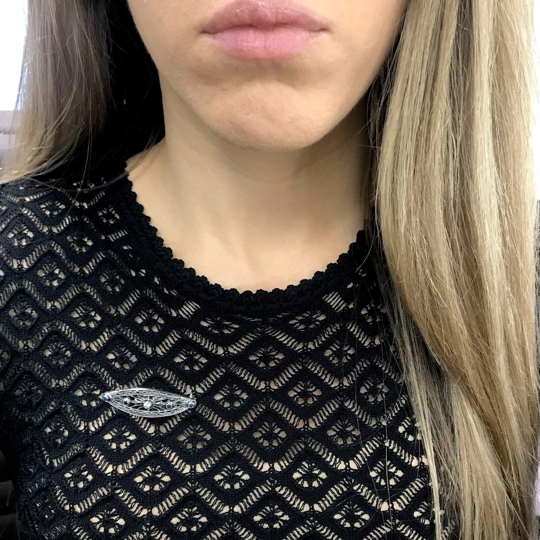 Vintage 1950's Blue Sapphire Diamond Platinum Brooch Pin, .30 CTW, 4.96 Gr - 5