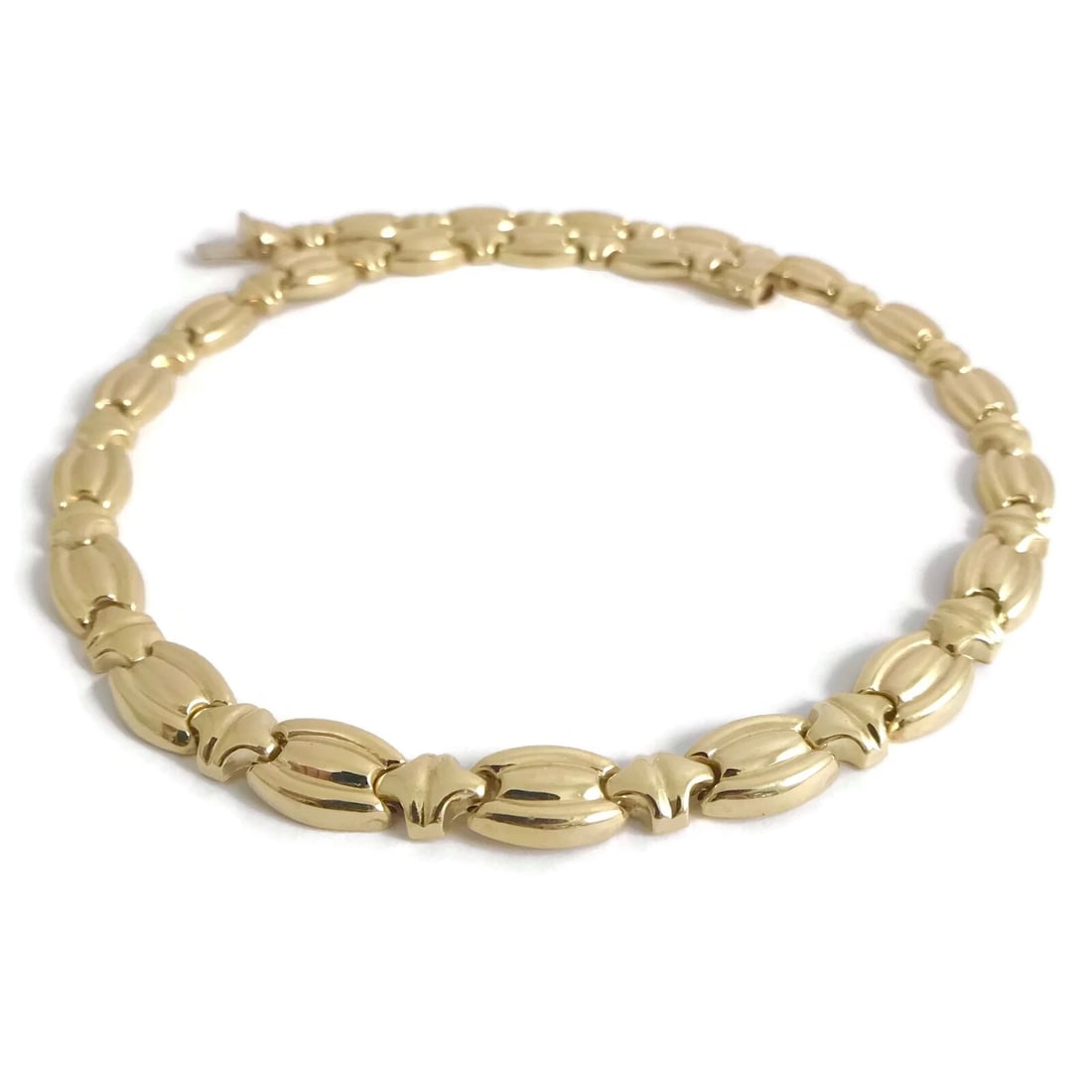 Vintage Italian Oval Chain Link Necklace 14K Yellow Gold, 16.5 Inches, 27.37 Gr - 2