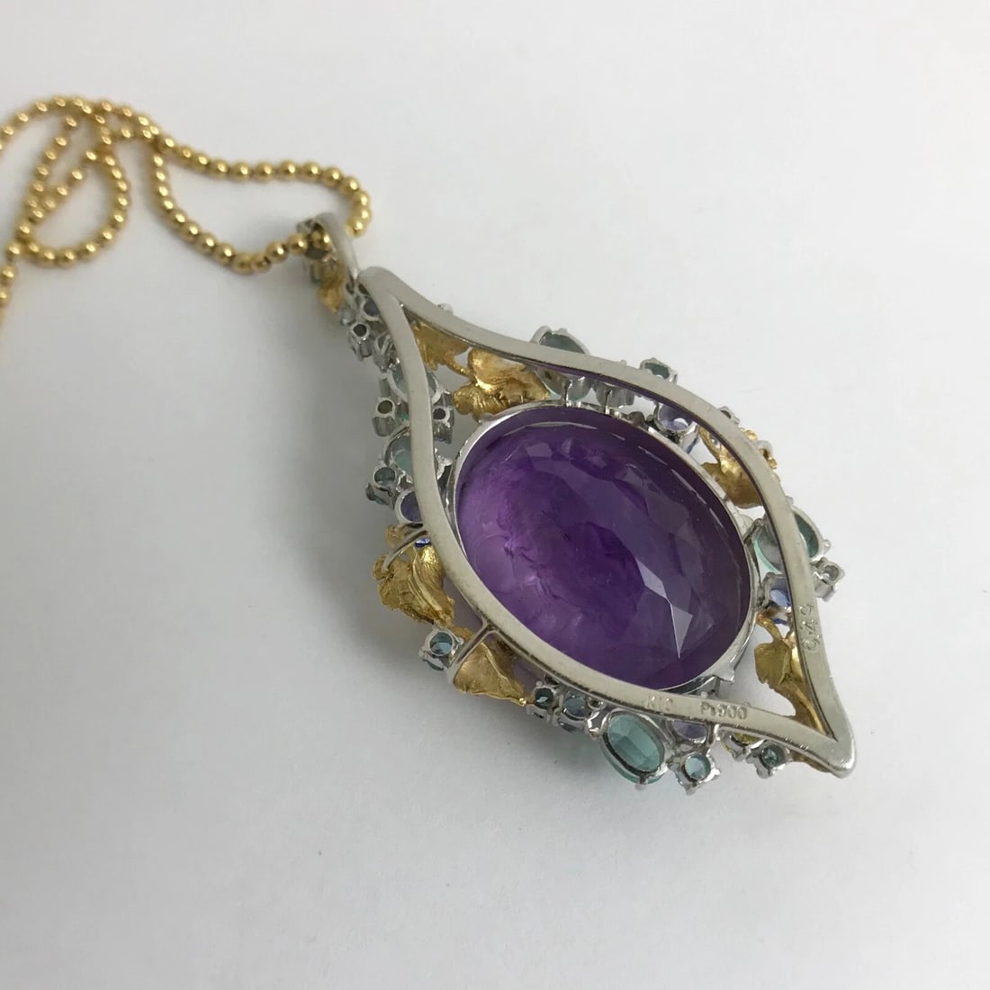 Vintage Hand Carved Amethyst Pendant Necklace Platinum 18K Yellow Gold 19.30 CTW - 9