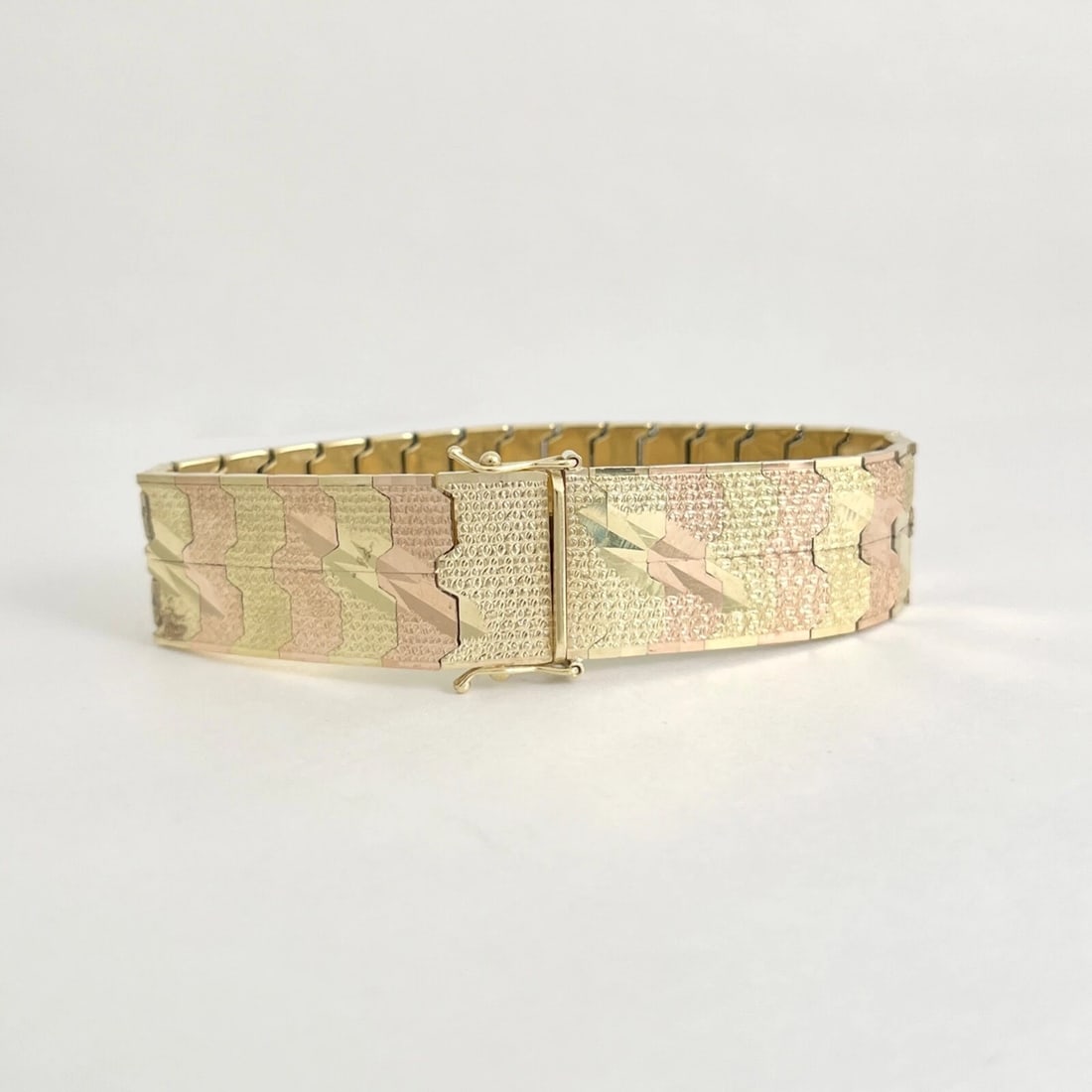 Vintage 1950's Wide Two-Tone Flat Link Bracelet 14K Rose Yellow Gold, 36.76 Gram - 7