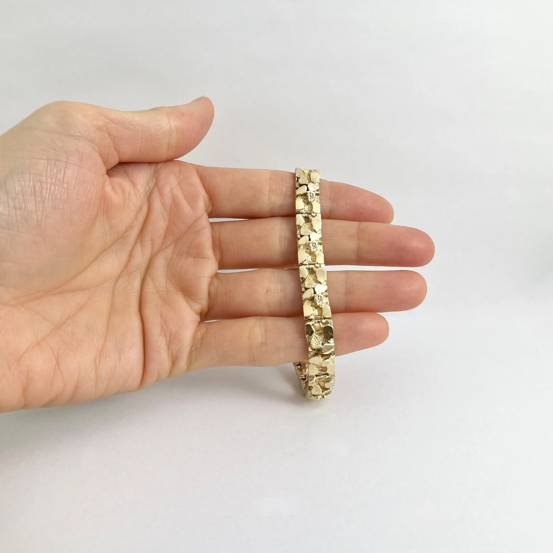 Vintage 1970's Men's Nugget Bracelet 14K Yellow Gold, 7 Inches, 25.86 Grams - 3