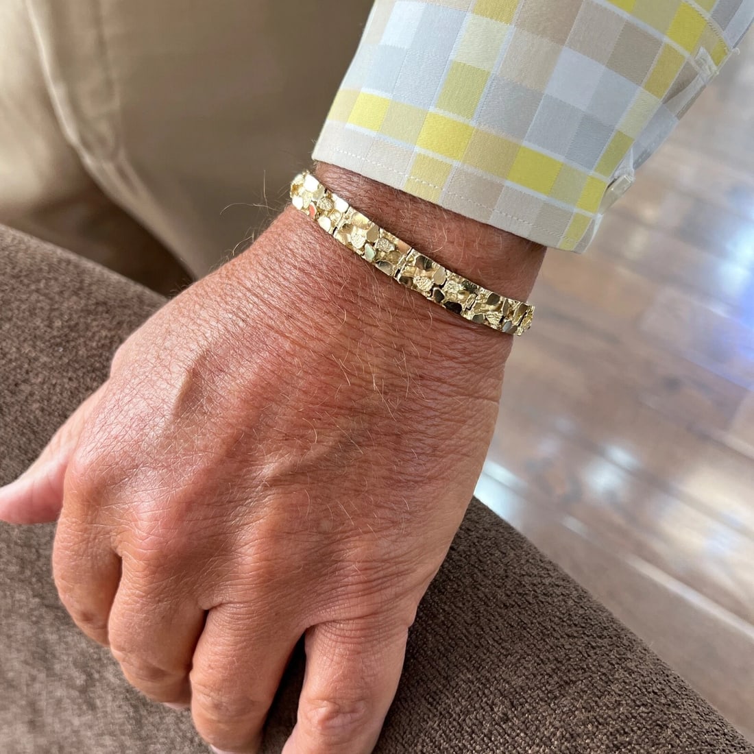 Vintage 1970's Men's Nugget Bracelet 14K Yellow Gold, 7 Inches, 25.86 Grams - 4