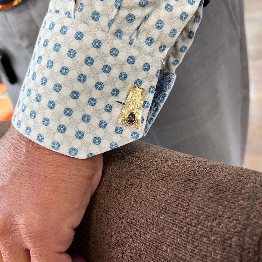 Vintage 1960's Tiger's Eye Asymmetrical Cufflinks 14K Yellow Gold, 14.48 Gr - 7