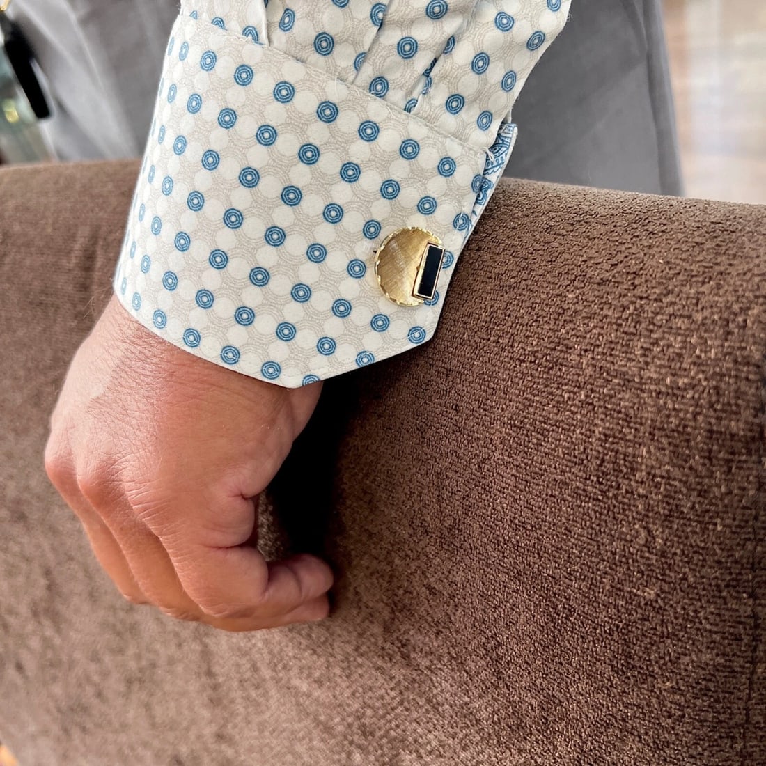 Vintage 1960's Black Onyx Green Serpentine Cufflinks 14K Yellow Gold, 13.65 Gr - 6