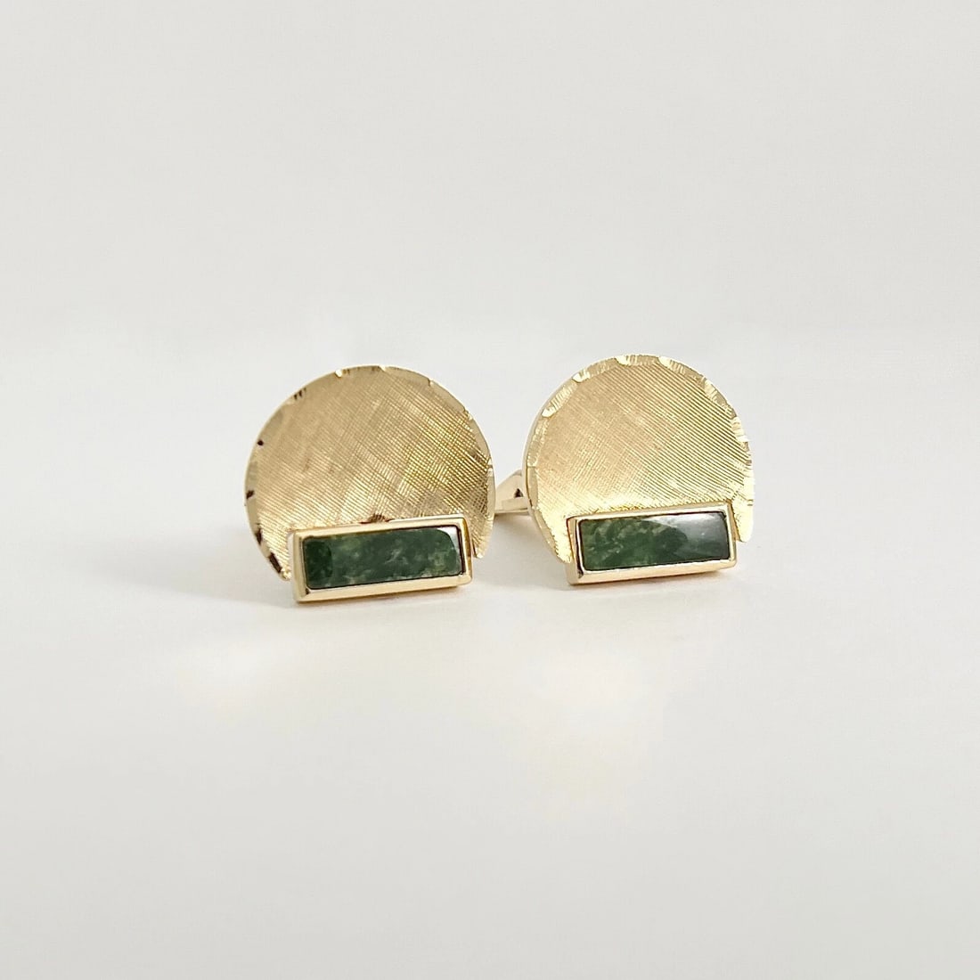 Vintage 1960's Black Onyx Green Serpentine Cufflinks 14K Yellow Gold, 13.65 Gr - 7