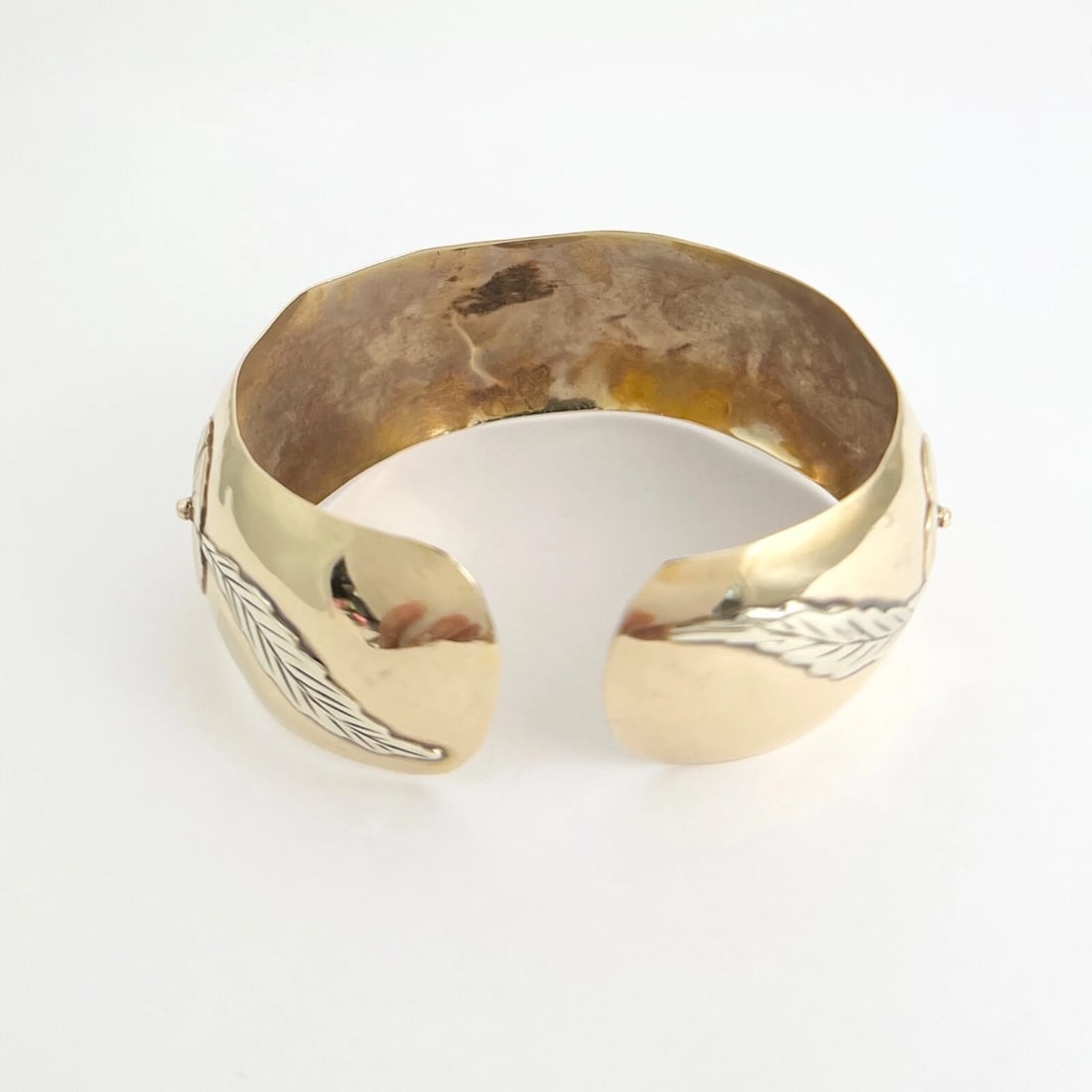 Vintage 1950's Handmade Flower Cuff Bangle Bracelet 10K Yellow Gold, 28.60 Grams - 9