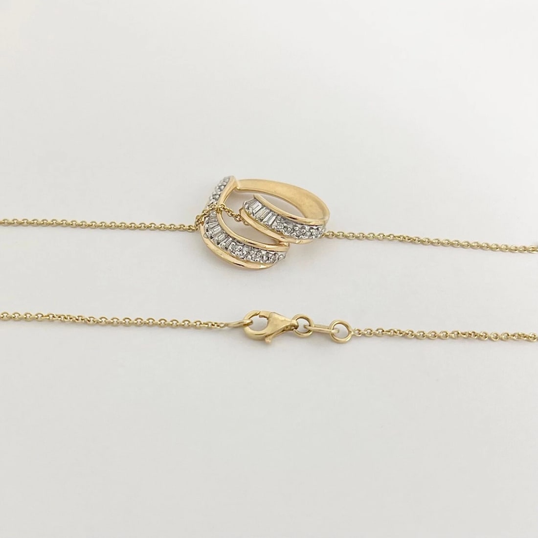 Vintage Baguette Half Diamond Heart Pendant Necklace 14K Yellow Gold, 6.20 Grams - 9