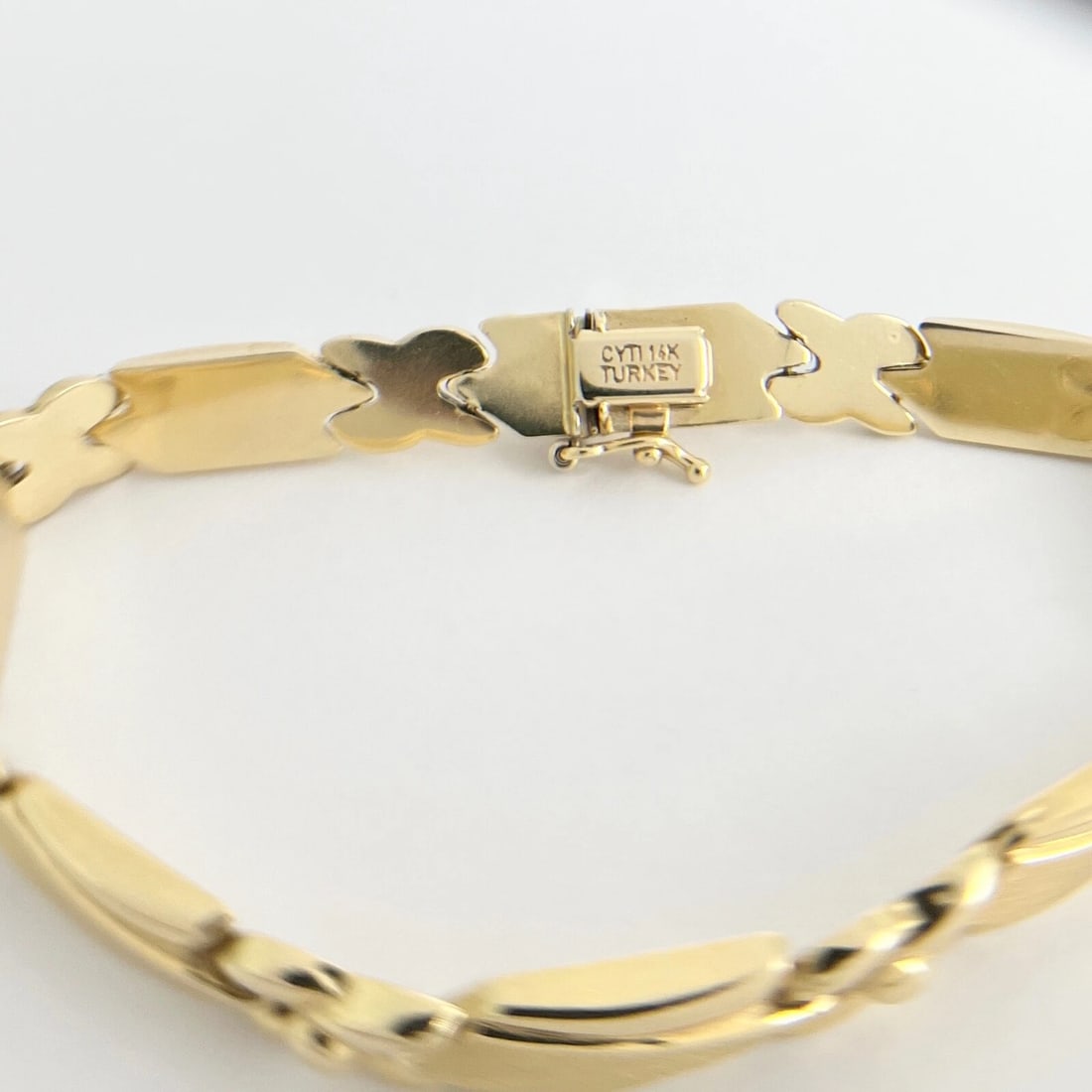 Vintage Geometric Chain Link Bracelet 14K Yellow Gold, 7 Inches, 10.36 Grams - 8