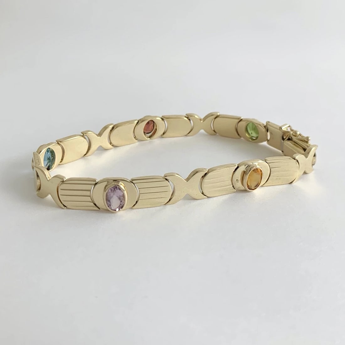 Vintage 1960's Italian Multicolored Gemstone Bracelet 14K Yellow Gold, 15.79 Gr - 7