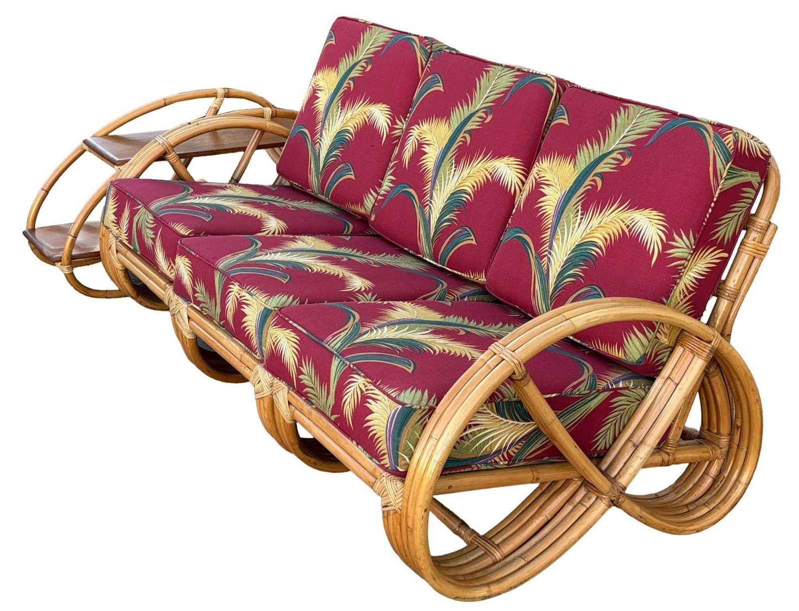 Restored Rattan 3-Strand Full Round Pretzel Sofa & Side Table Living Room Set - 3