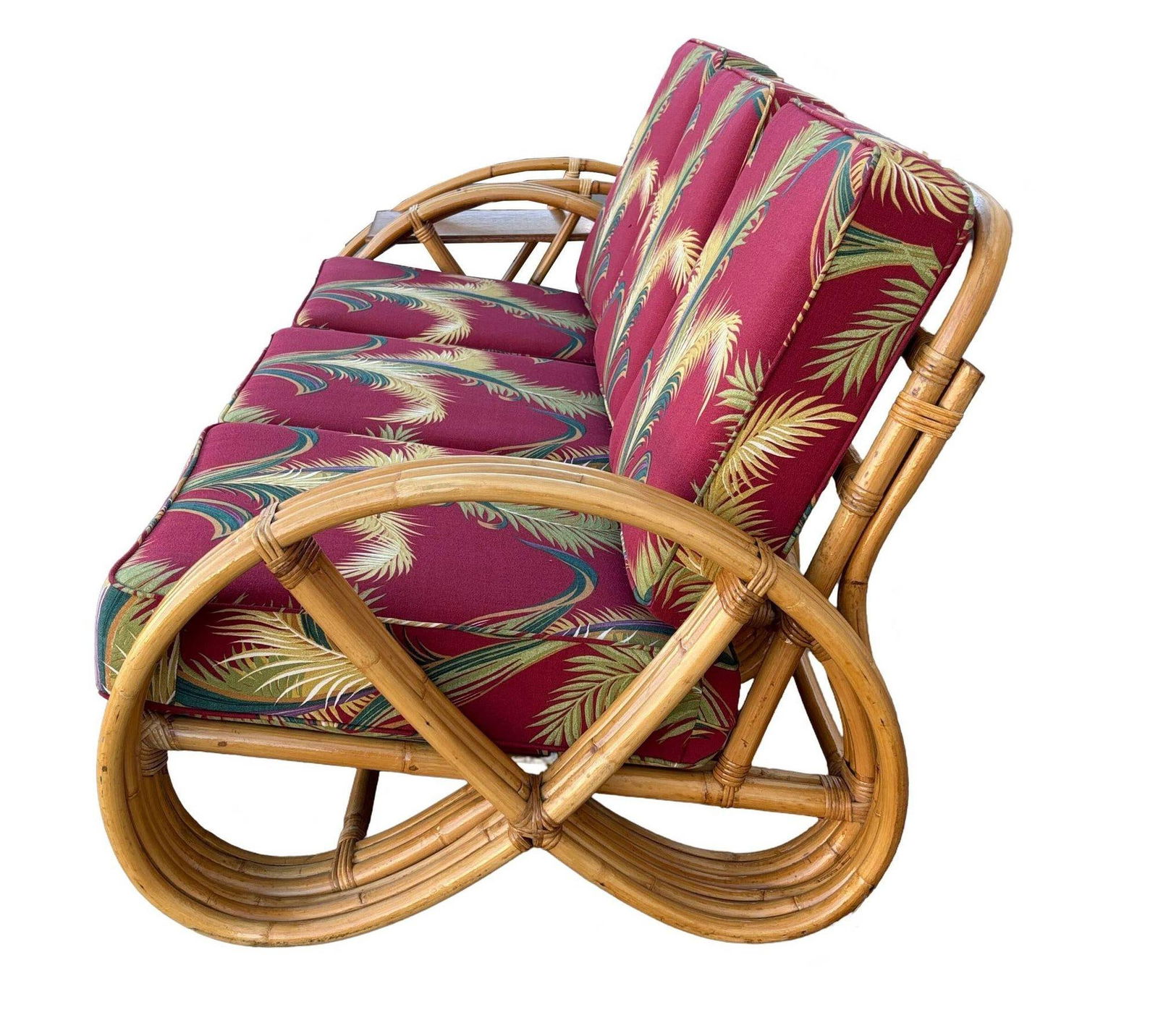 Restored Rattan 3-Strand Full Round Pretzel Sofa & Side Table Living Room Set - 4