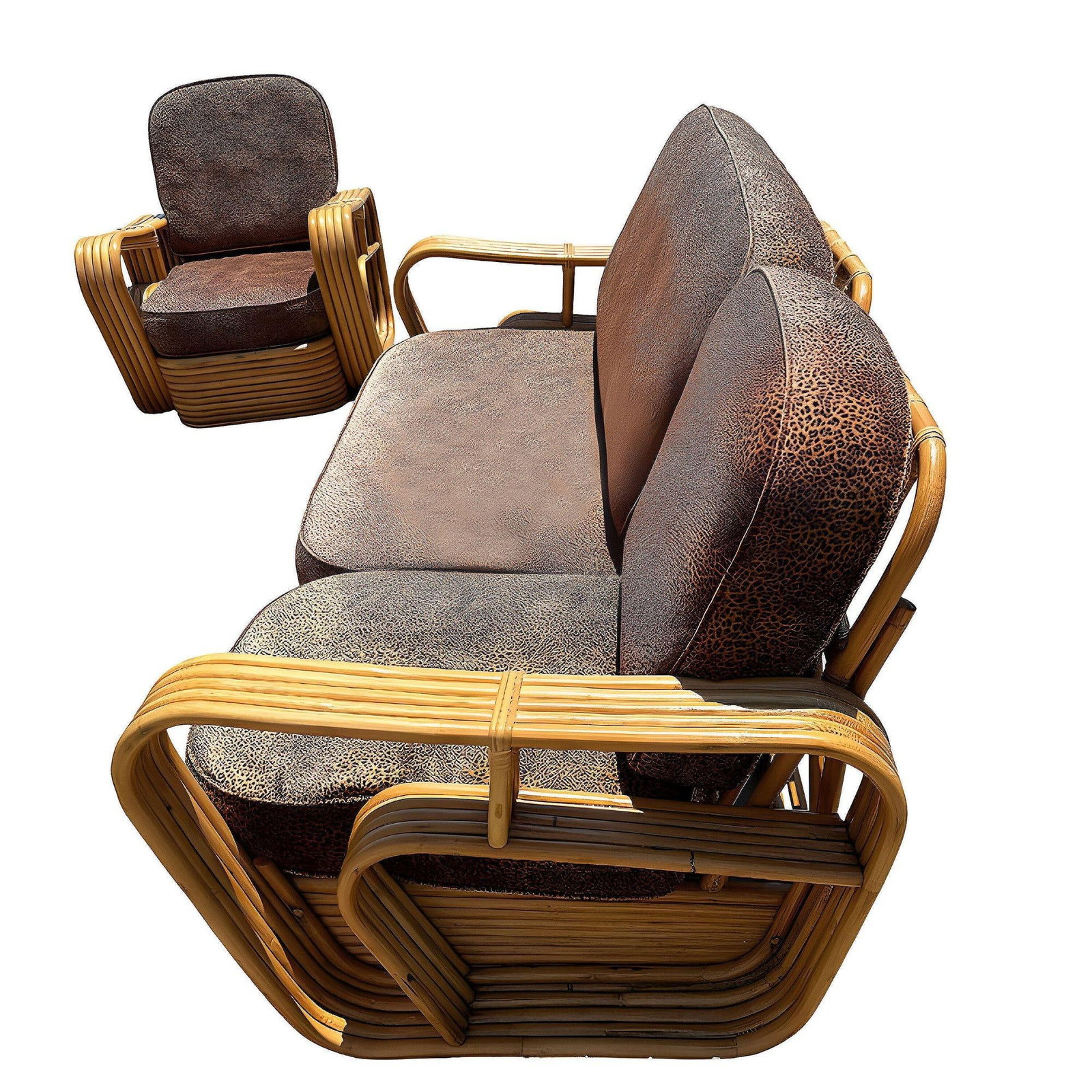 Restored Five-Strand Streamline Square Pretzel Rattan Sofa & Chair set - 10