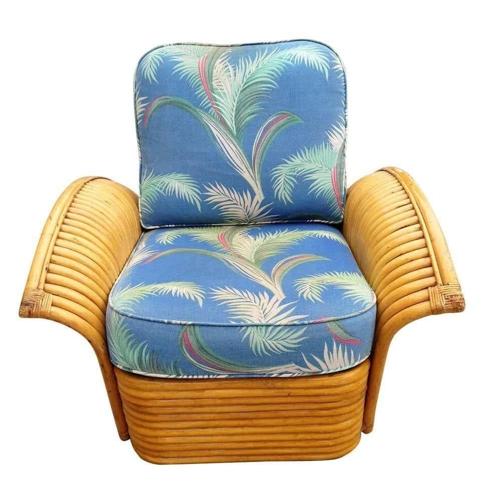 Restored Art Deco Rattan Fan Arm Lounge Chair with Ottoman - 2
