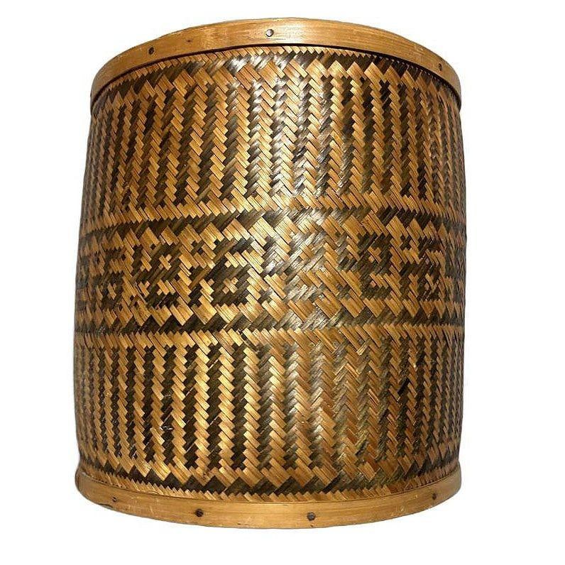 Tall Traditional Thai Hand Woven Wicker Rice Storage Basket w/ Lid - 10