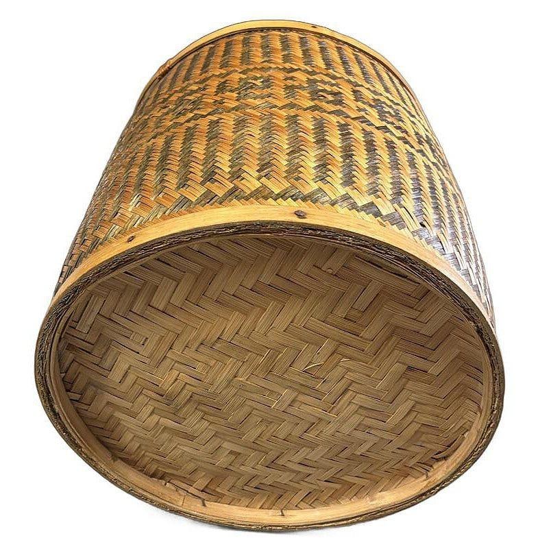 Tall Traditional Thai Hand Woven Wicker Rice Storage Basket w/ Lid - 12