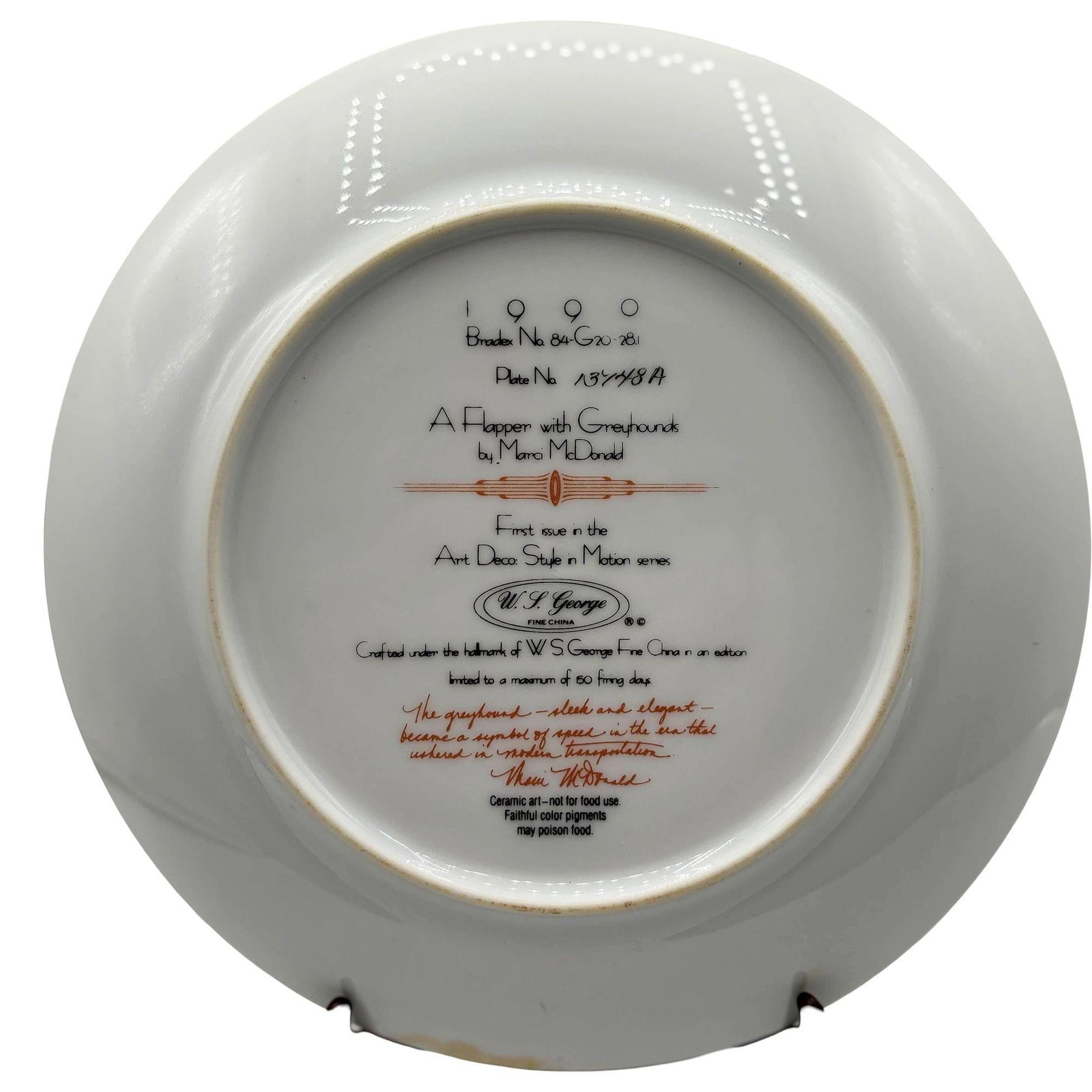 A Flapper W Greyhounds Art Deco Style Ceramic Decorative Plate by WS George - 6