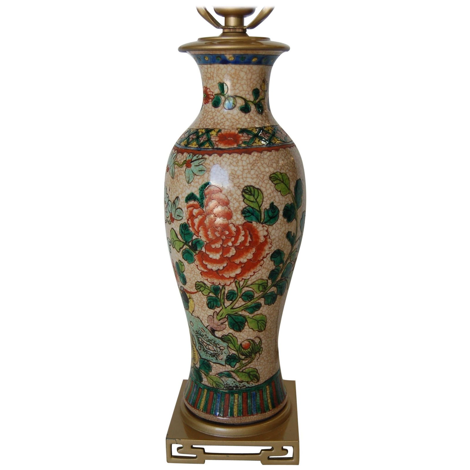 Post War Hand Painted Asian Floral Ceramic Table Lamp - 2