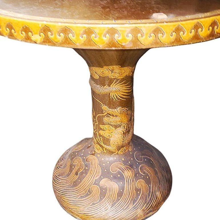 Chinese Dragon Ceramic Glazed Pedestal Table W/ 4 Ceramic Garden Stools - 10