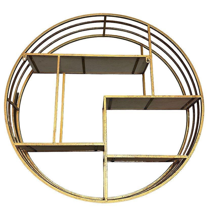 Mid-century Style 4-Tier Round Brass Colored Wall Hanging Shelf - 16