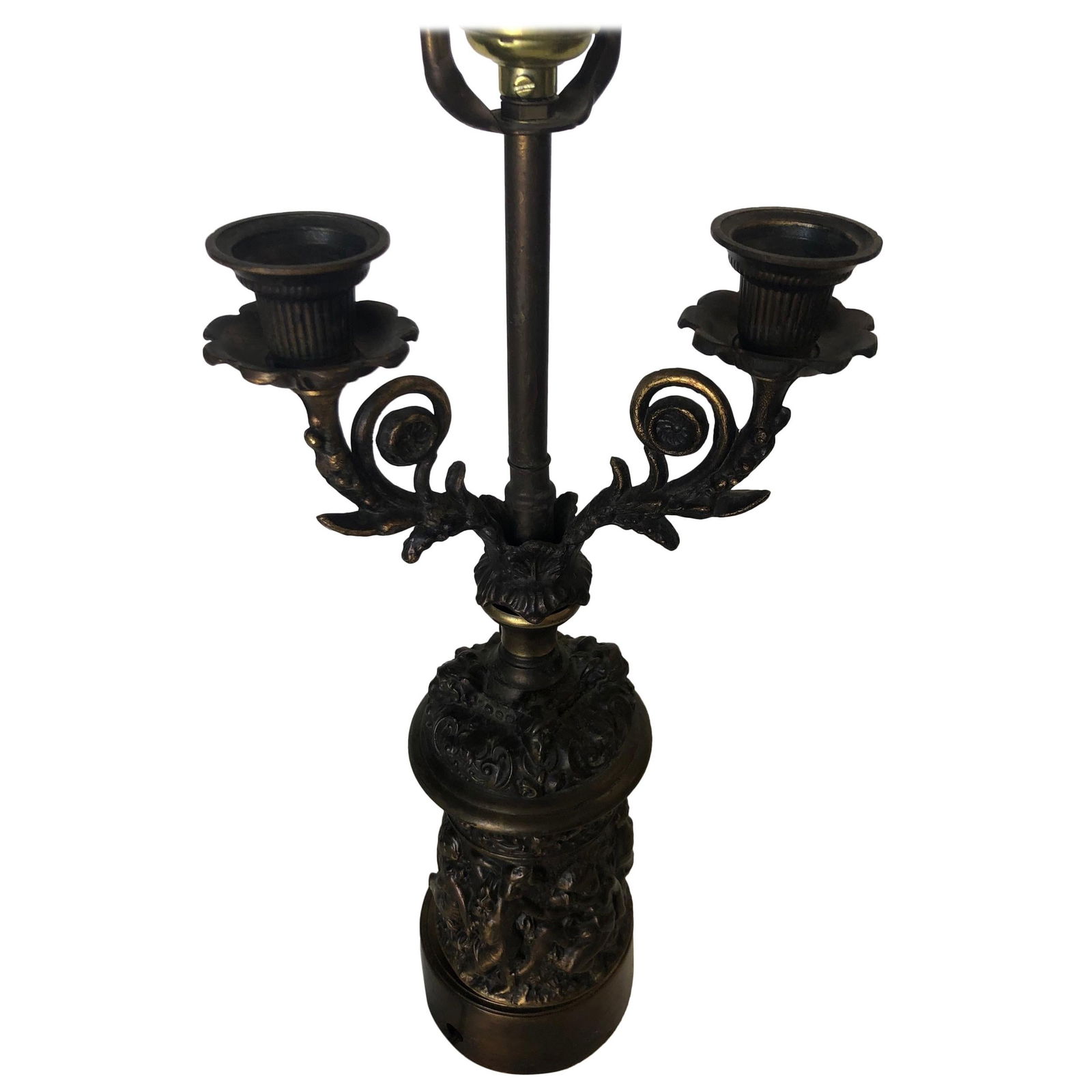 Neo-Classic Bronze Patina Cherub Candelabra Table Lamp - 7