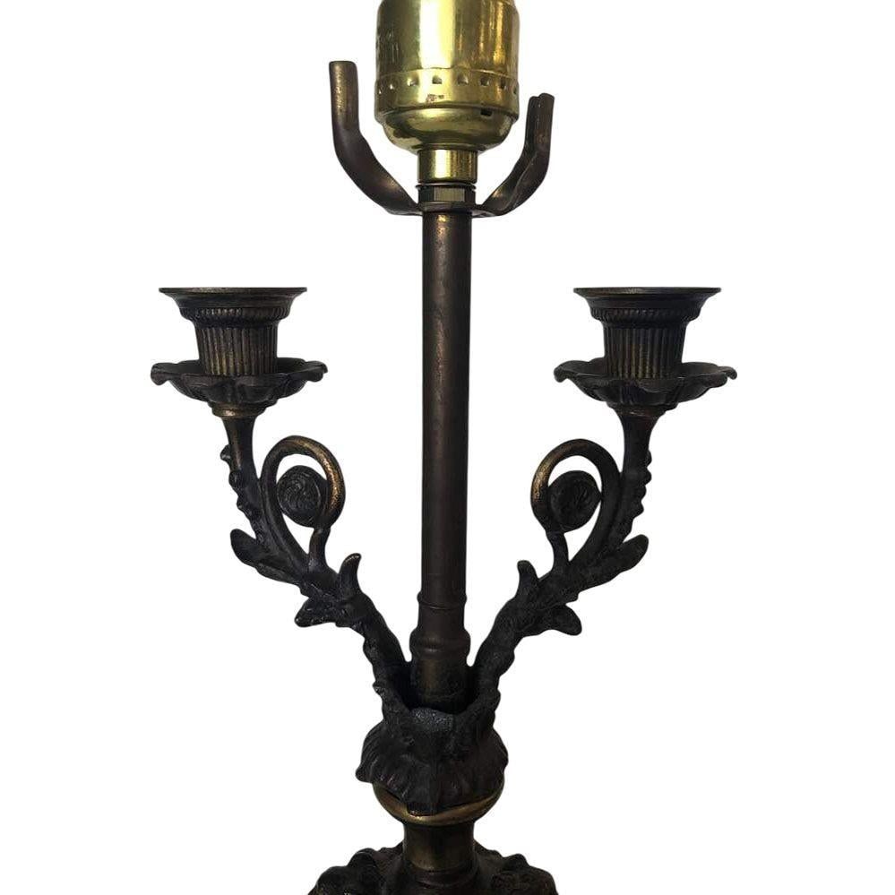 Neo-Classic Bronze Patina Cherub Candelabra Table Lamp - 9