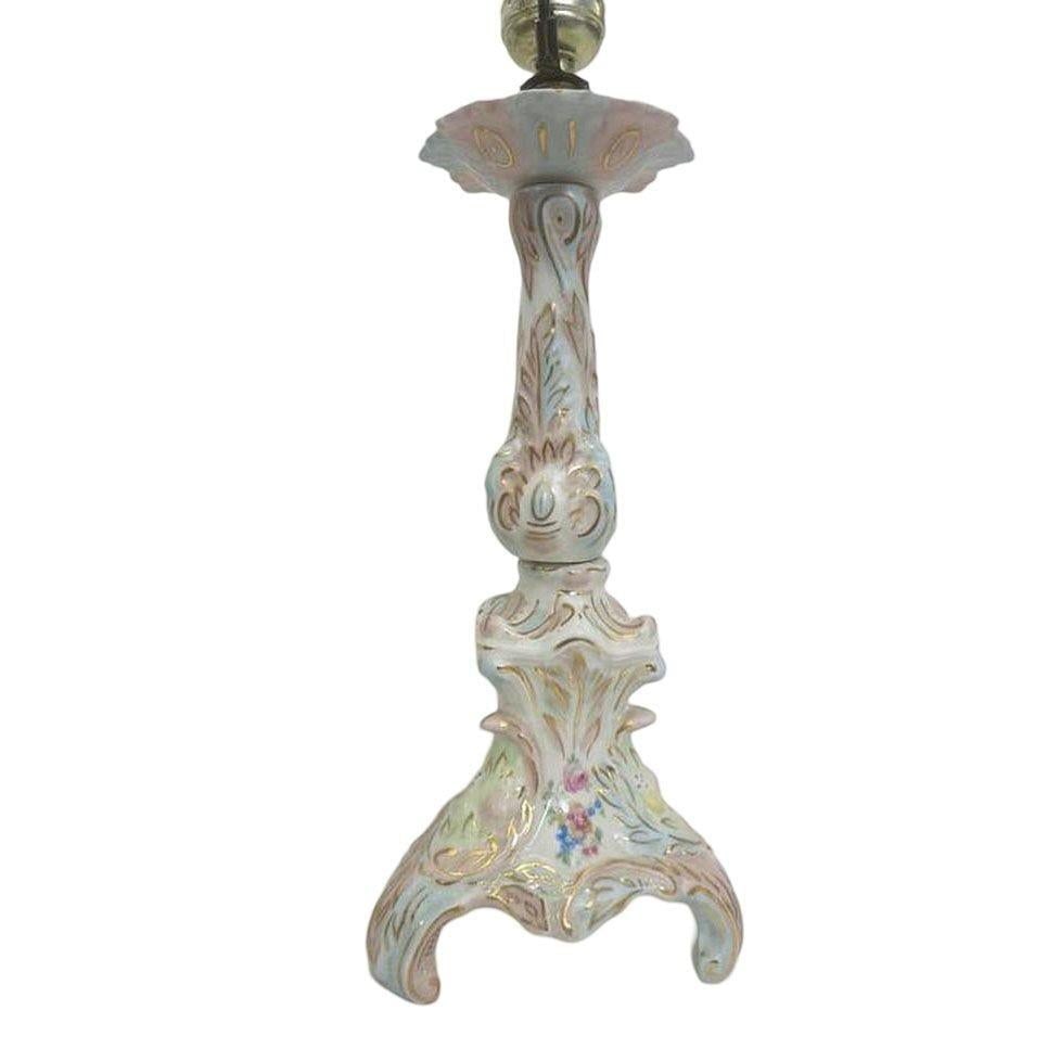 Mid-century Capodimonte Style Italian Ceramic Floral Table Lamp, Pair - 2