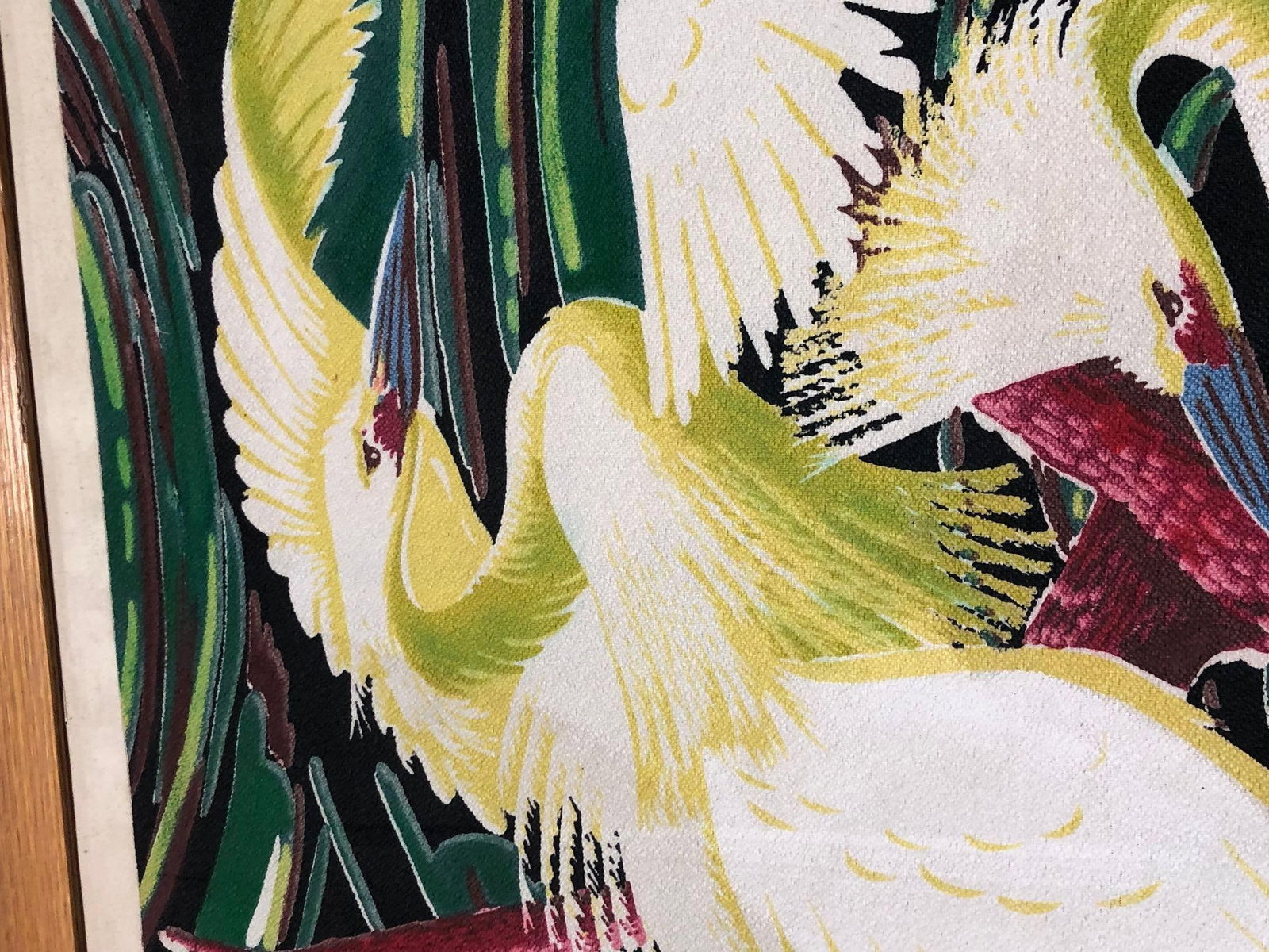 Restored Vintage 1949 Rattan Framed Crane Barkcloth Fabric Sample by Spectrum - 9